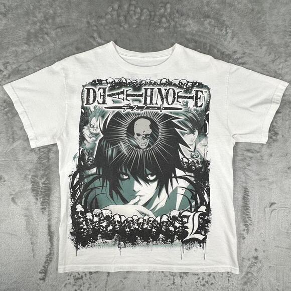 Rare Vintage Death Note L Big Face Print White Shonen Jump Promo Anime T-shirt M - Picture 3 of 7